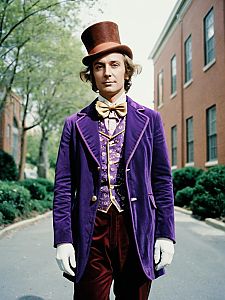 Man in Eccentric Willy Wonka Costume Cinematic Realism Cosplay
