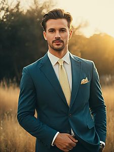 Man in Formal Attire Photorealistic Outdoor Portrait at Golden Hour