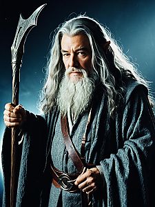 Man in Gandalf Costume Waist Up Studio Portrait with Cinematic Lighting