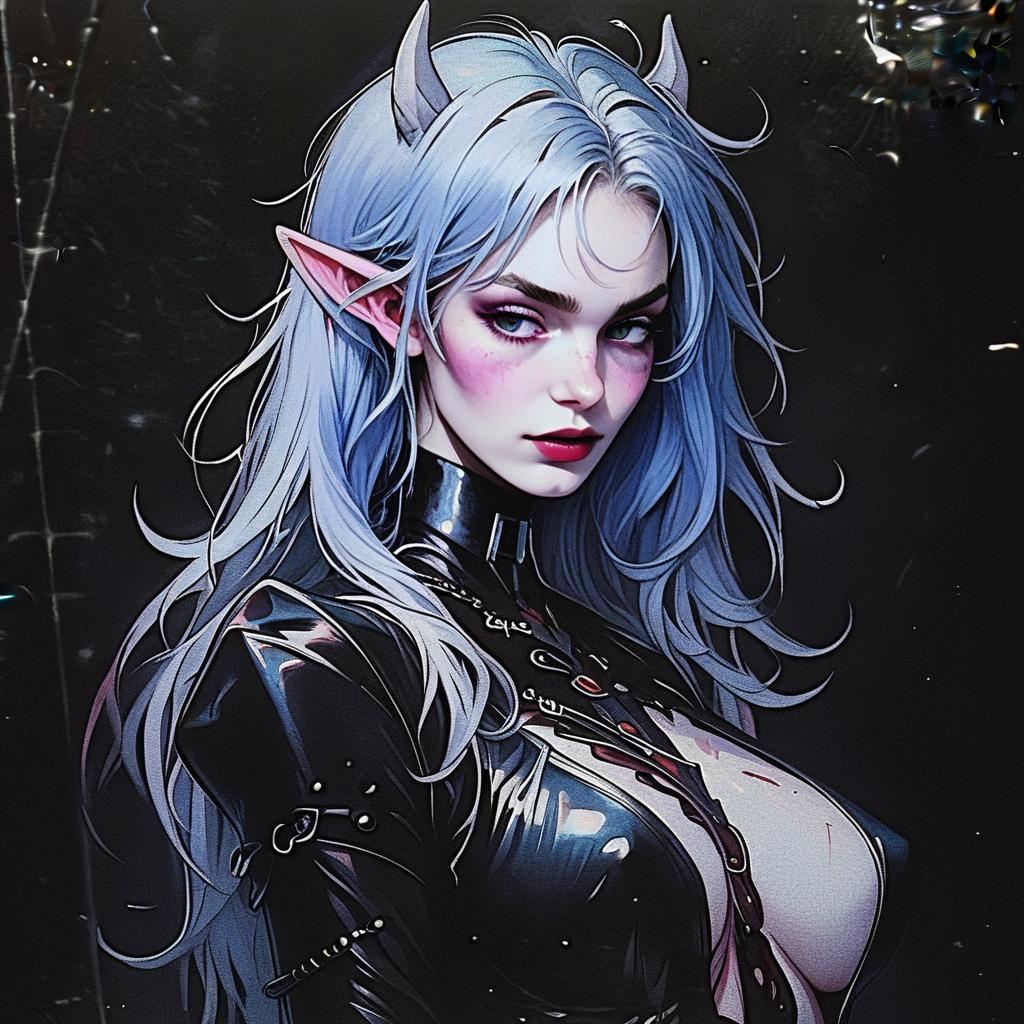 Fantasy Elf Woman with Silver Hair in Leather Outfit Fantasy Elf Woman with Silver Hair in Leather Outfit