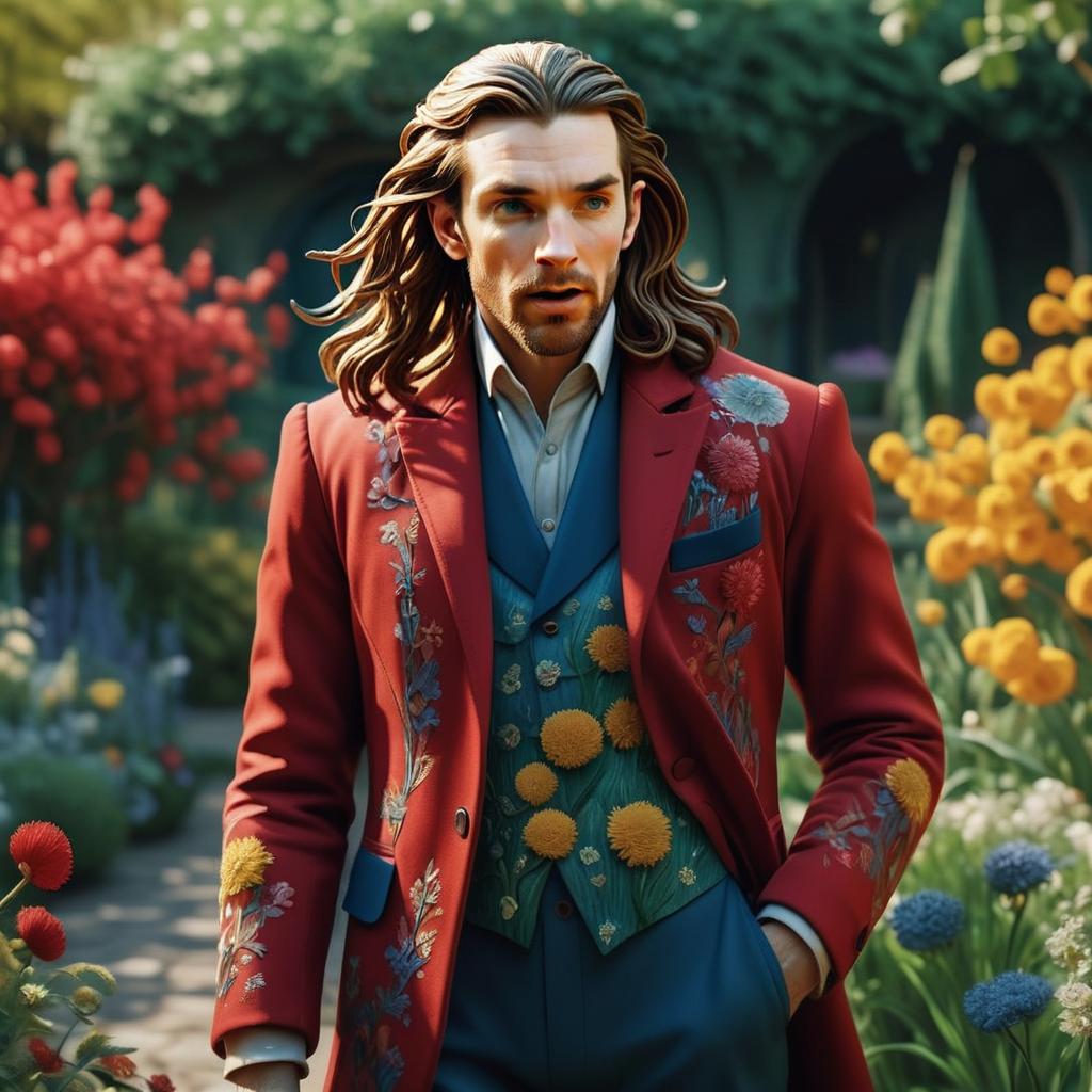 Man in Red Blazer in Vibrant Garden