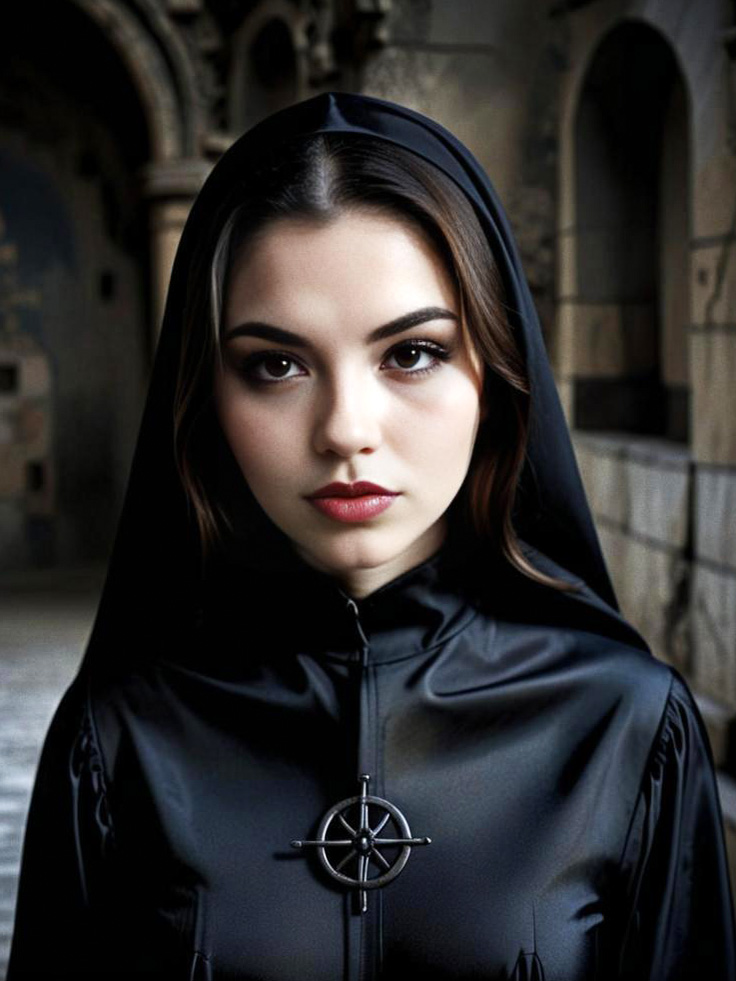 Mystical Woman in Black Hooded Outfit