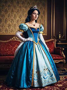 Woman in Disney Princess Dress Full Body Regal Cosplay Photo