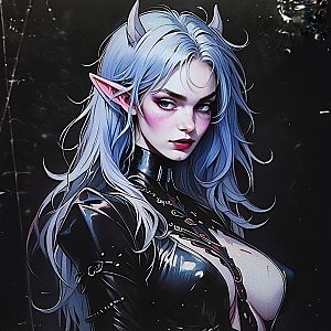 Fantasy Elf Woman with Silver Hair in Leather Outfit