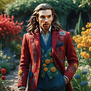 Man in Red Blazer in Vibrant Garden