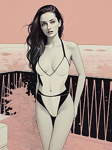 Woman in Stylish Swimsuit - Minimalist Art
