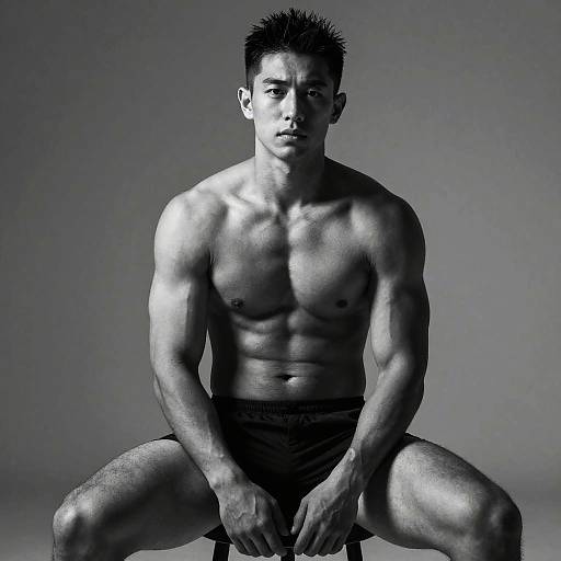 Muscular Young Man Posing in Black and White Fitness Portrait