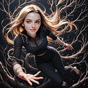 Dynamic Woman in Black Athletic Outfit with Blonde Hair