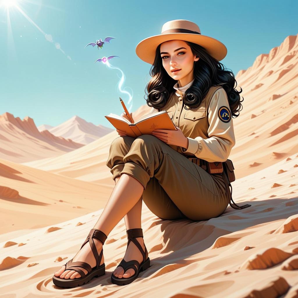 Explorer Woman Reading in Desert Dunes