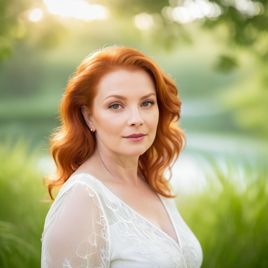 Woman with Radiant Red Hair in Nature