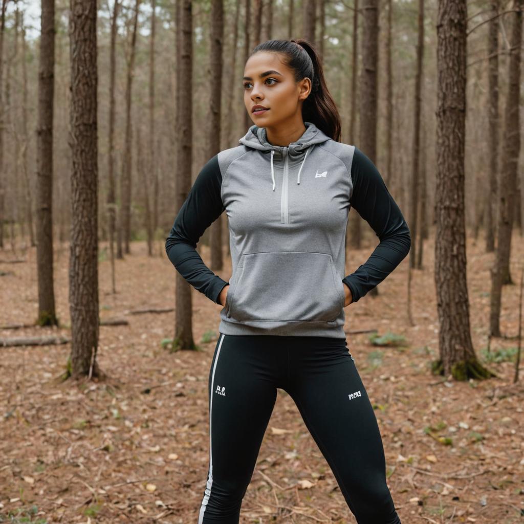 Confident Woman in Athletic Gear in Forest