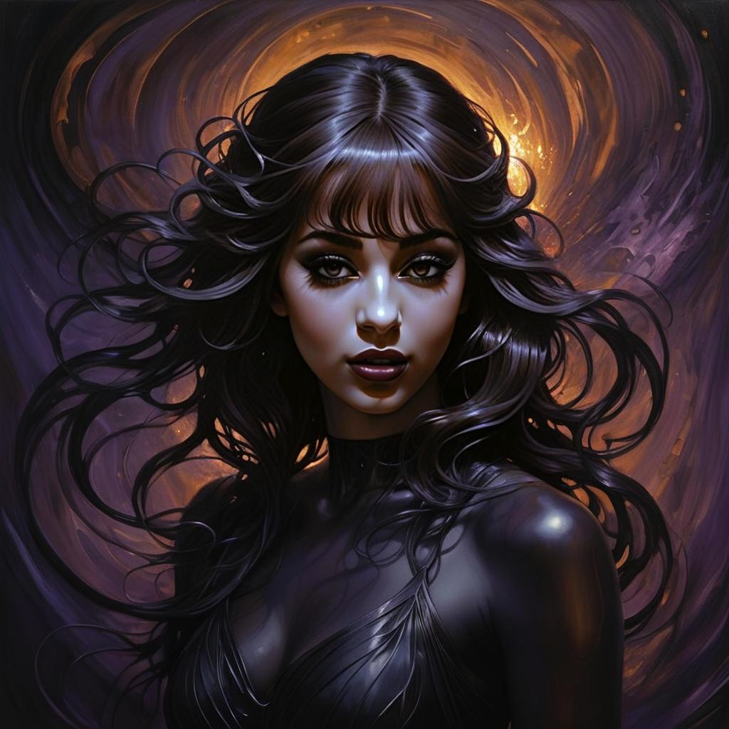 Digital Portrait of a Woman with Flowing Hair