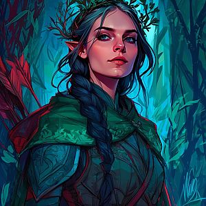 Fantasy Elf Woman Archer Portrait in Forest Digital Art