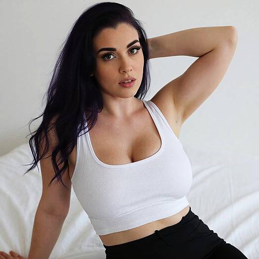 Confident Young Woman in White Crop Top and Black Pants Gen Z Style