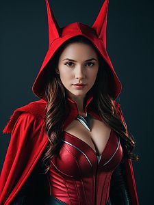 Photorealistic Studio Portrait of Woman in Scarlet Witch Cosplay Costume