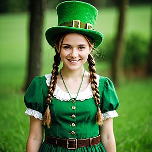 Young Woman in Festive Green Costume Outdoors
