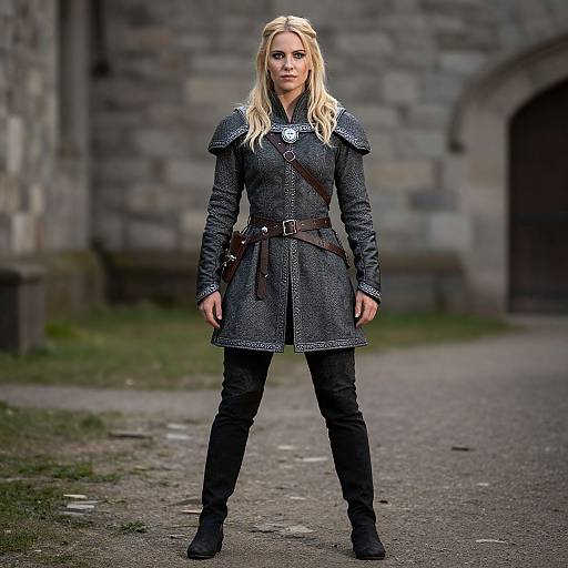 Woman in Medieval Fantasy Warrior Armor Standing Outdoors