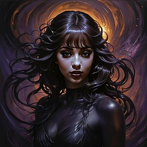 Digital Portrait of a Woman with Flowing Hair