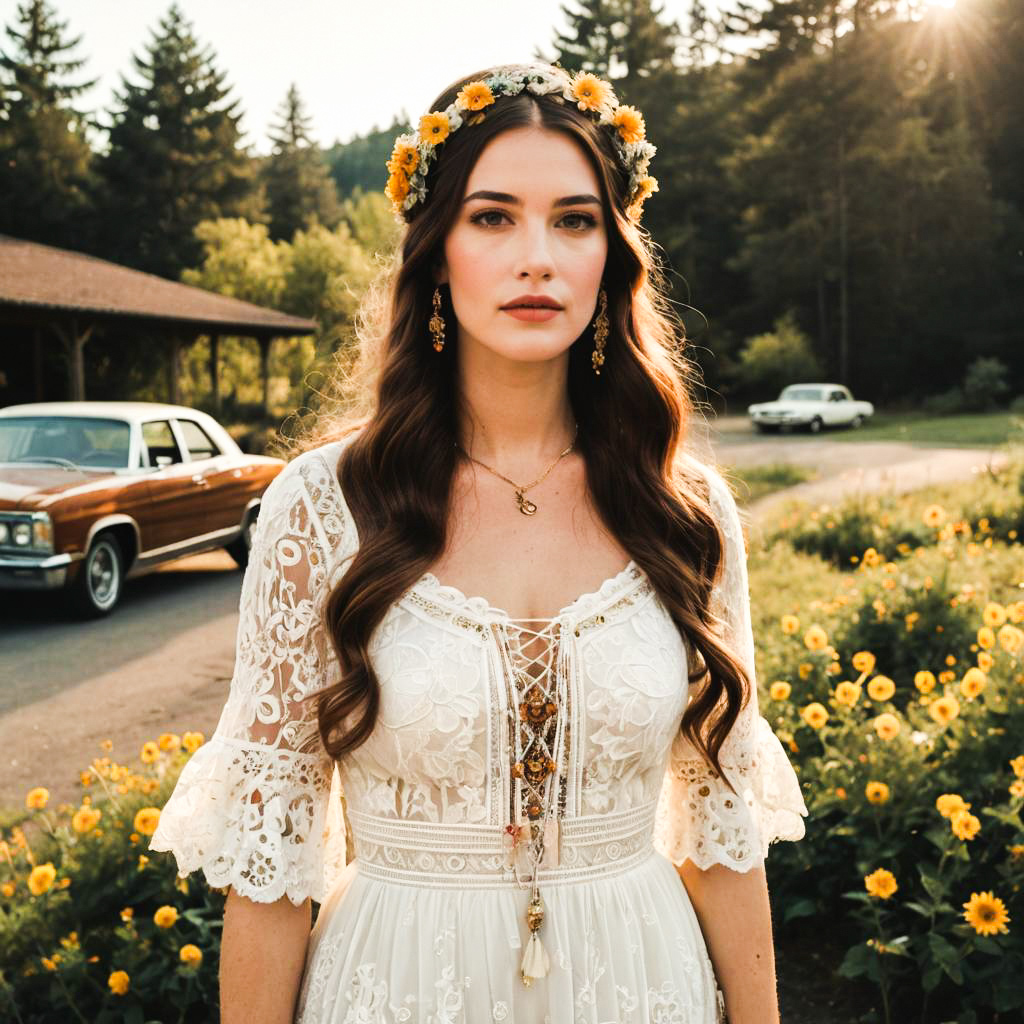 Elegant Woman in Sunflower Field