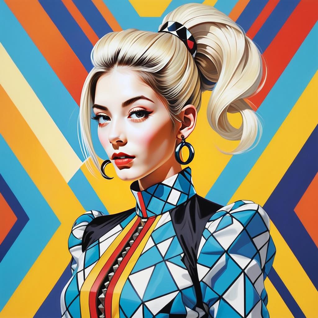 Stylish Woman in Colorful Geometric Outfit Stylish Woman in Colorful Geometric Outfit
