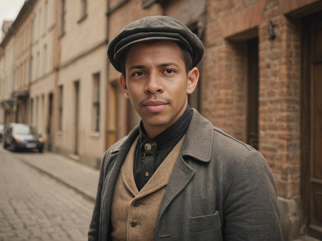 Whimsical 19th-Century Man in Vintage Flat Cap