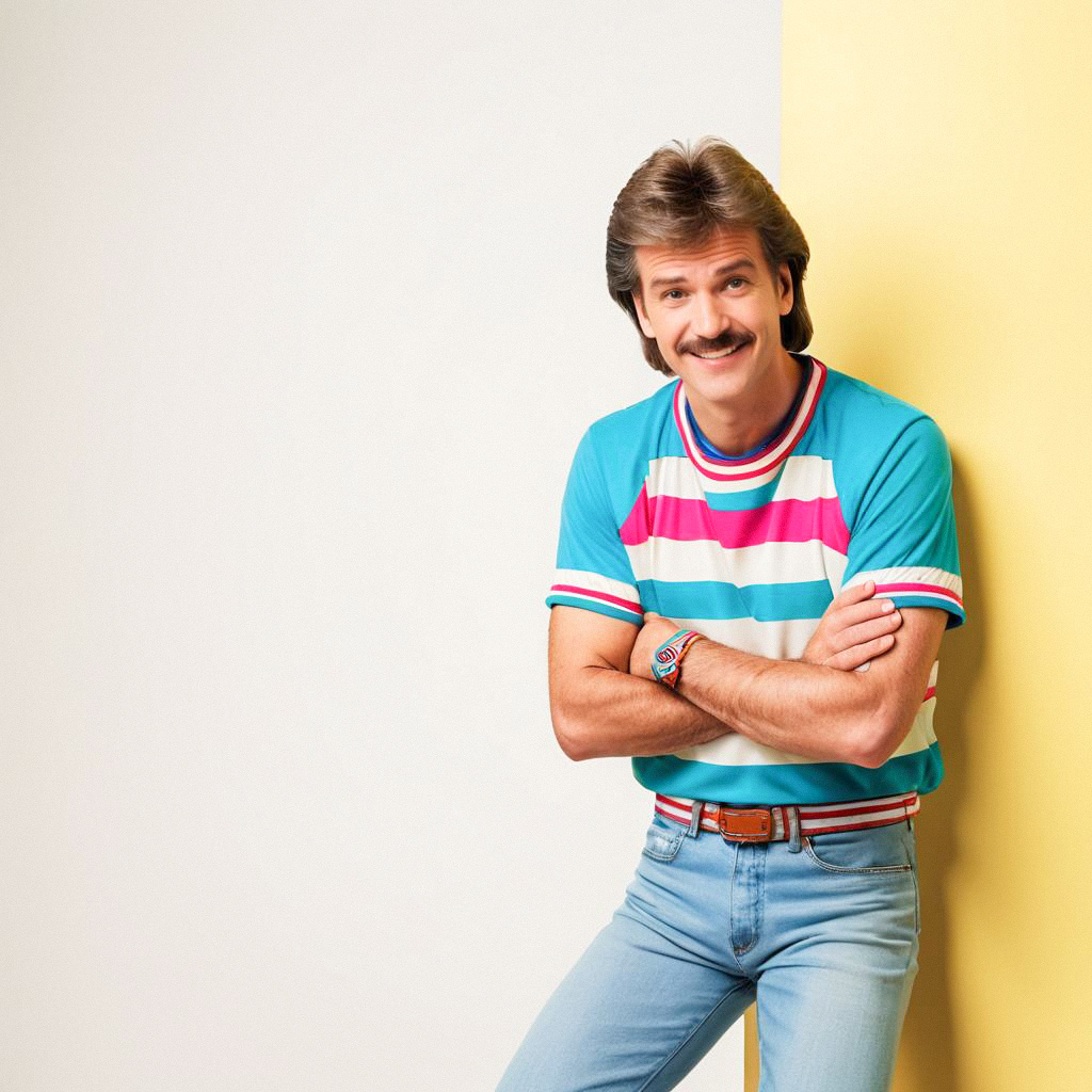 Cheerful man in retro outfit, 1980s vibe Cheerful man in retro outfit, 1980s vibe