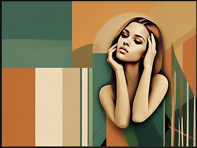 Serene Woman with Geometric Shapes