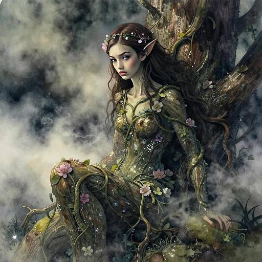Enchanting Fairy Woman in Magical Forest Digital Fantasy Art