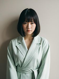 Woman Wearing Pastel Green Robe Coat Minimalist Portrait