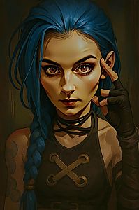 Woman with Blue Hair and Intense Eyes