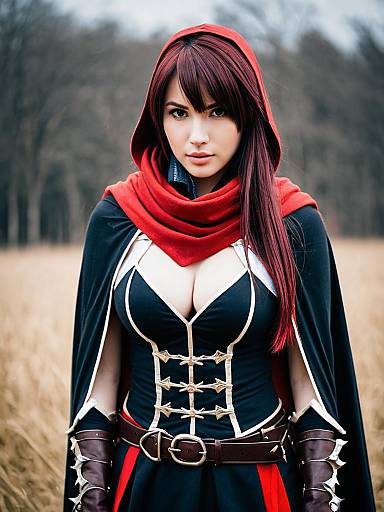 Ragnarok Online Assassin Cross Female Cosplay with Red Hood and Fantasy Armor