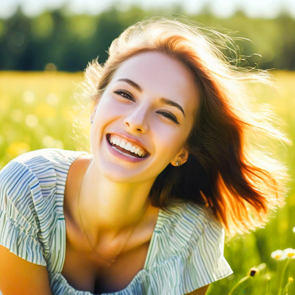 Joyful Woman in Flower Field