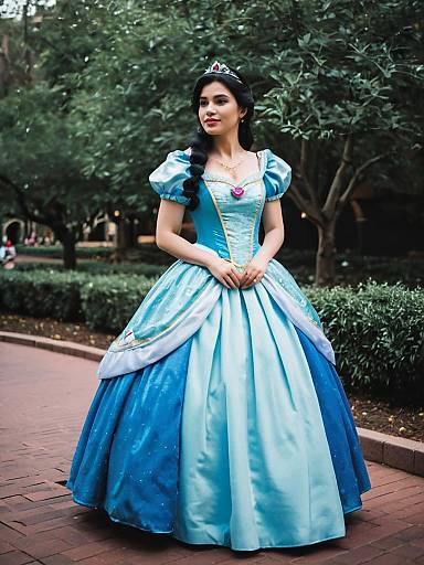 Woman in Disney Princess Dress Costume Full Body Cosplay Outdoors