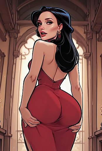 Elegant Woman in Red Dress Digital Illustration