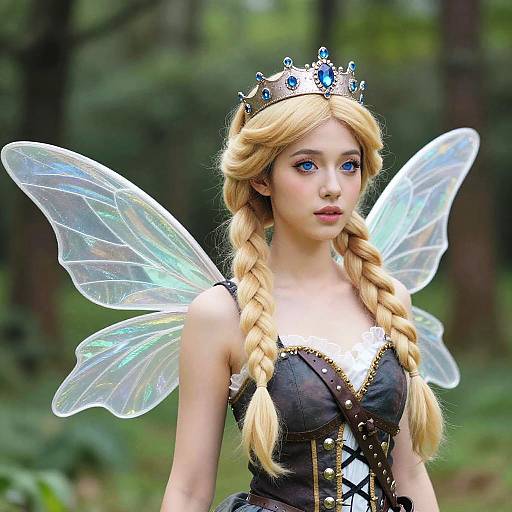 Fairy Queen Cosplay with Iridescent Wings and Jeweled Crown