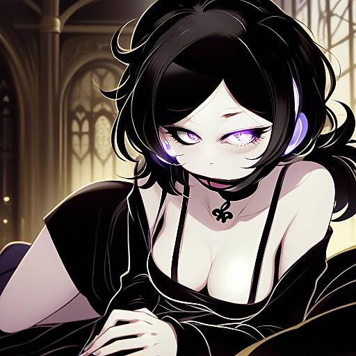 Gothic Anime Woman with Purple Eyes Art Illustration