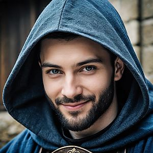 Medieval Mage Costume Portrait of a Young Man with Hood and Beard