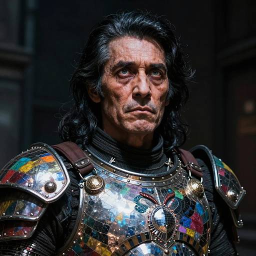 Man Wearing Colorful Mosaic Medieval Armor