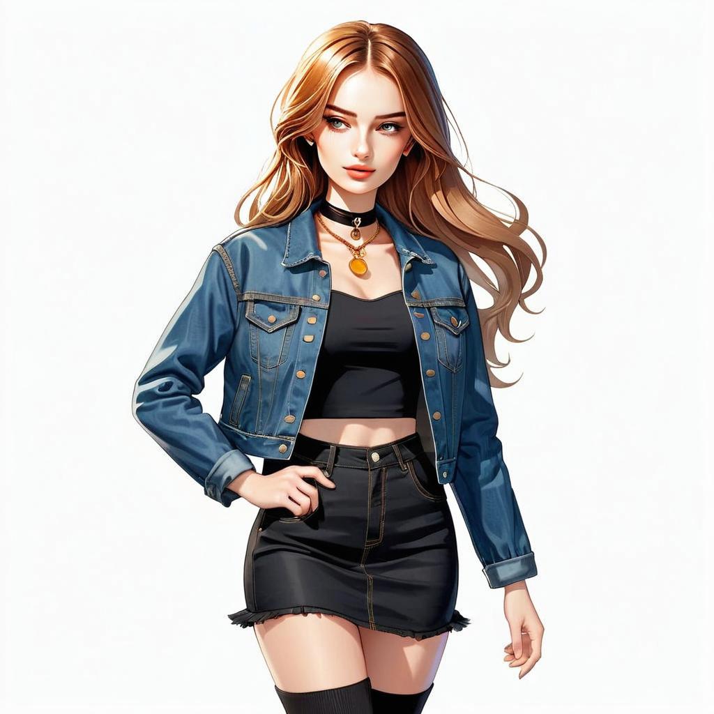 Stylish Young Woman in Denim Jacket Stylish Young Woman in Denim Jacket