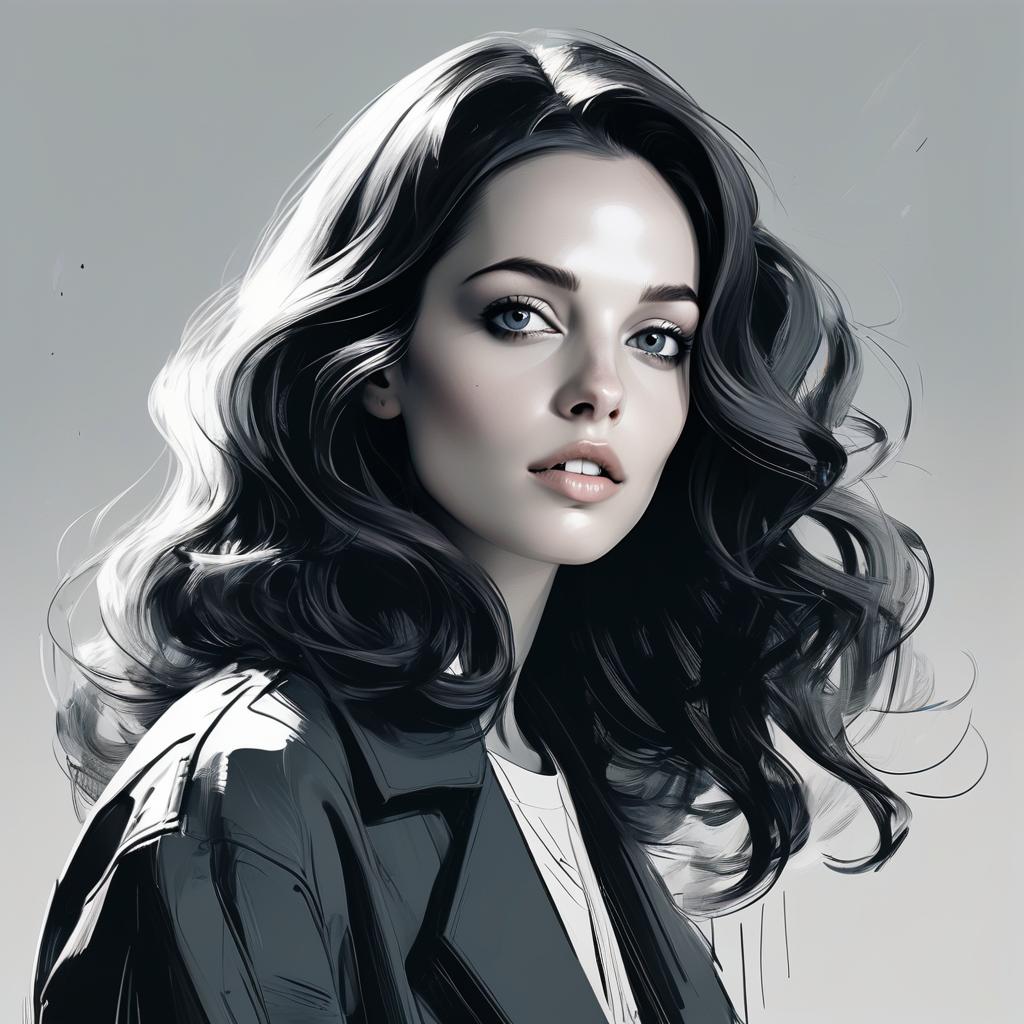 Young Woman with Dark Wavy Hair and Blue Eyes Young Woman with Dark Wavy Hair and Blue Eyes