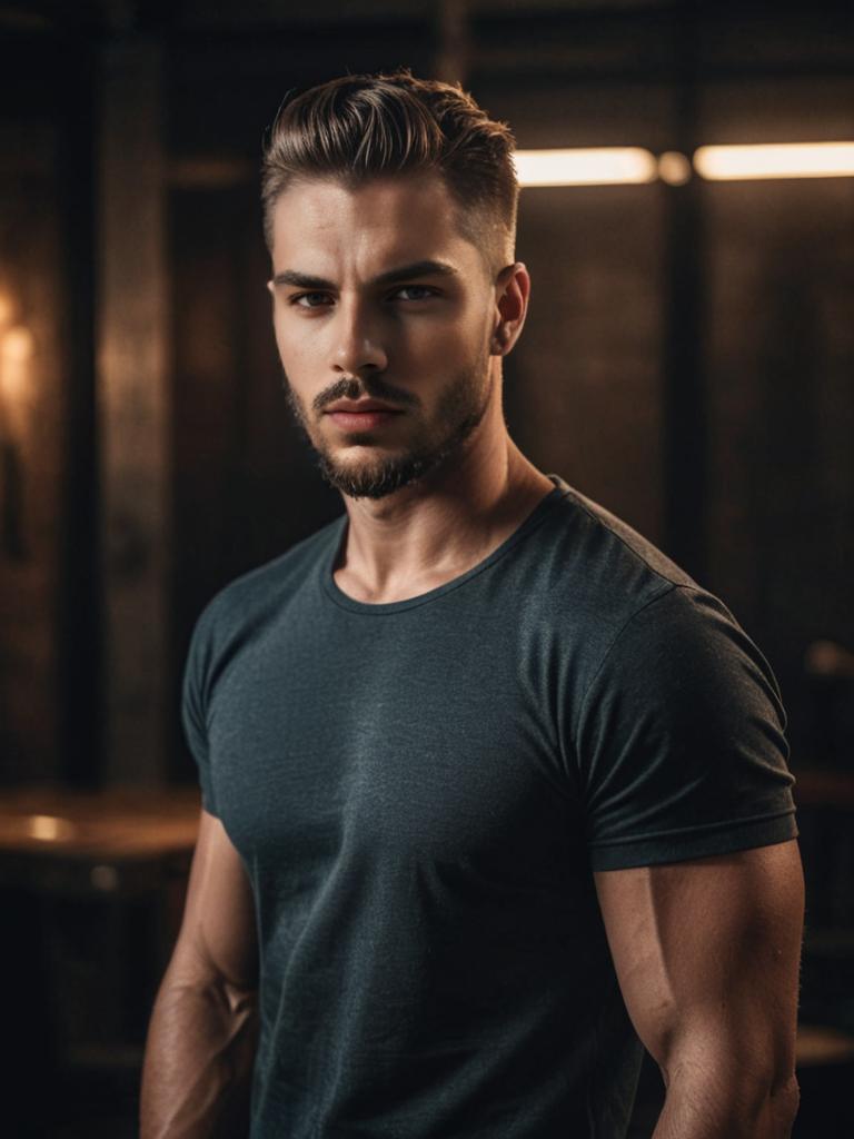 Man with Modern Viking Haircut in Studio