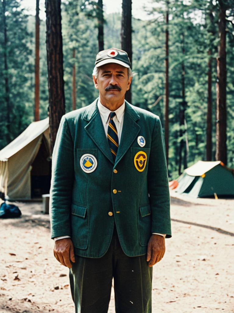 Vintage Counselor Camp Poster Costume Man Outdoors Photorealistic Portrait