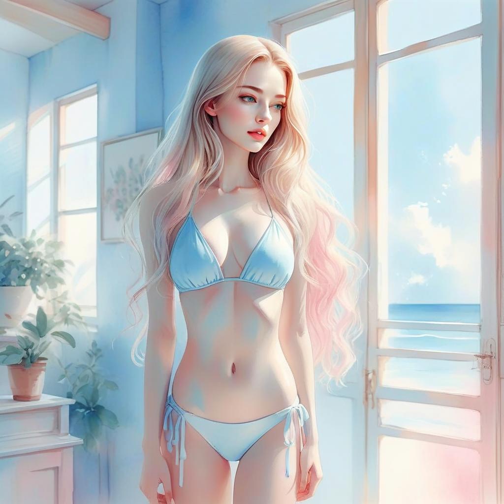 Woman in Light Blue Bikini with Ocean View Woman in Light Blue Bikini with Ocean View
