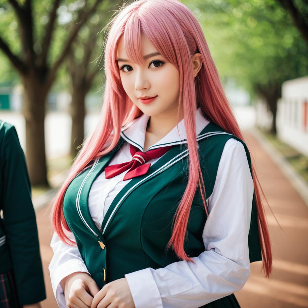 Akashiya Moka Cosplay in Japanese School Uniform Outdoors