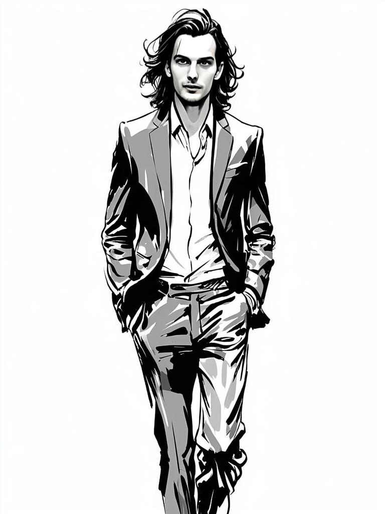 Stylish Black and White Illustration of a Confident Man
