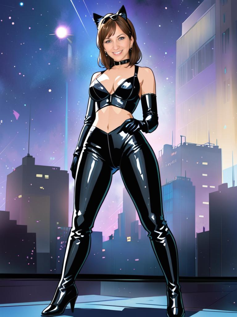 Anime Catwoman in Vibrant Cityscape