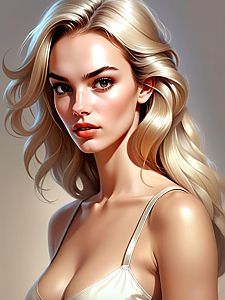 Digital Portrait of Blonde Woman with Flowing Hair and Glowing Skin