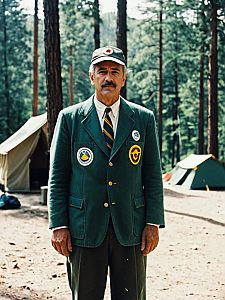 Vintage Counselor Camp Poster Costume Man Outdoors Photorealistic Portrait