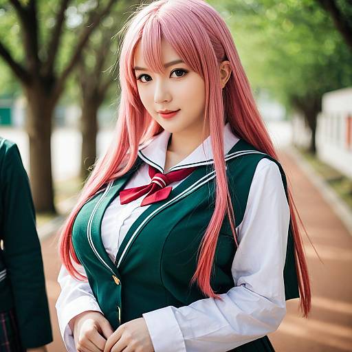 Akashiya Moka Cosplay in Japanese School Uniform Outdoors