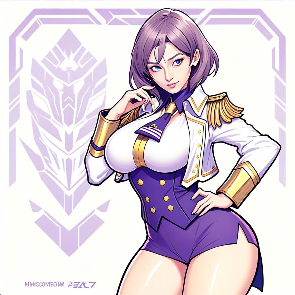 Anime Woman in Stylish Military Officer Uniform Illustration
